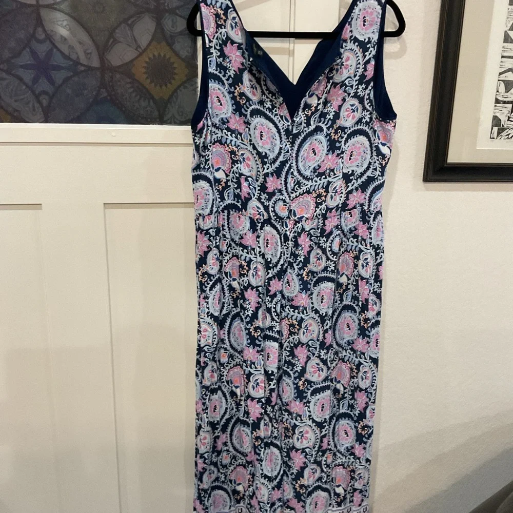 Talbots Navy and Pink Paisley Maxi Dress - Picture 1 of 6